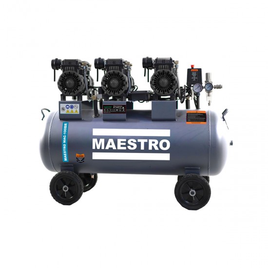 Maestro MAC-100BR ΑΕΡΟΣΥΜΠΙΕΣΤΗΣ BRUSHLESS ΧΩΡΙΣ ΛΑΔΙ, ΧΑΜΗΛΟΥ ΘΟΡΥΒΟΥ 1/Φ - 100 LT - 4.5HP - 3.3KW - 10BAR